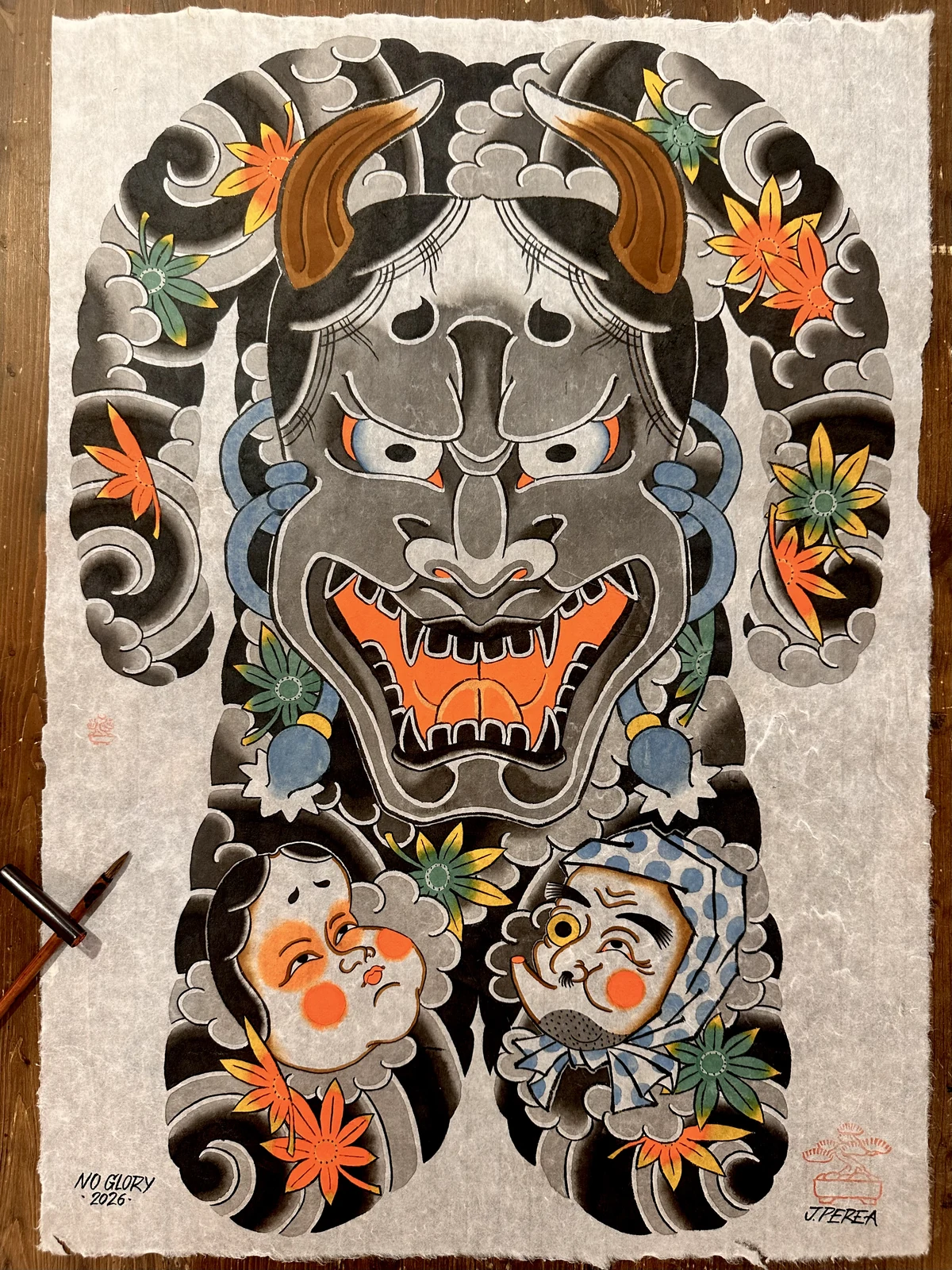 Tatuaje tradicional japonés realizado por Perea en No Glory Tattoo Parlour